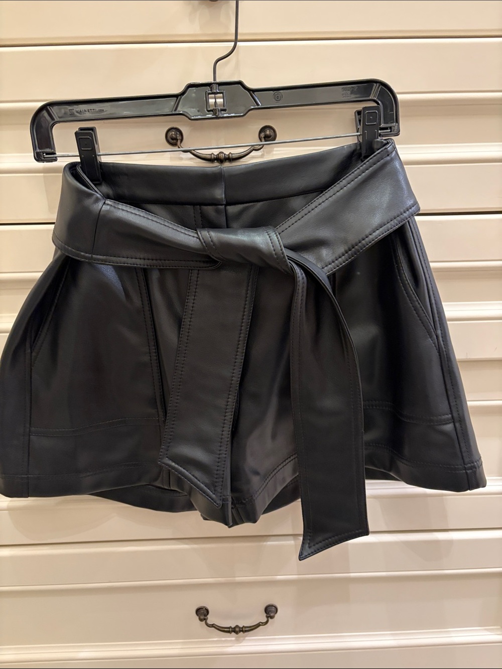 Jonathan Simkhai Black High-Waist Faux Leather Tie-Belt Shorts size 6